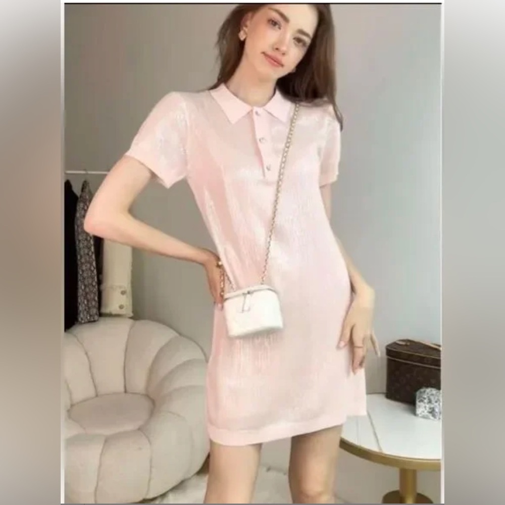 NWT ZARA Pink Sequin Polo Shirt Dress Size Medium